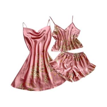 Imagem de Pijama feminino com estampa cereja sexy moda halter vestido conjunto d