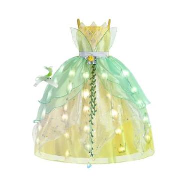 Imagem de Vestido Puff Verde Da Princesa Tiana Para Meninas, Vestido Brilhante D