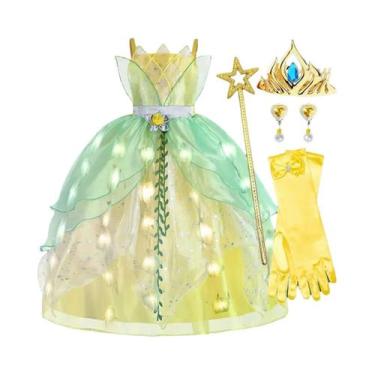 Imagem de Vestido Puff Verde Da Princesa Tiana Para Meninas, Vestido Brilhante D