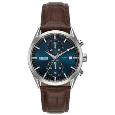 Imagem de Relógio Seculus Masculino Cronógrafo Esportivo Prata com Mostrador Azu