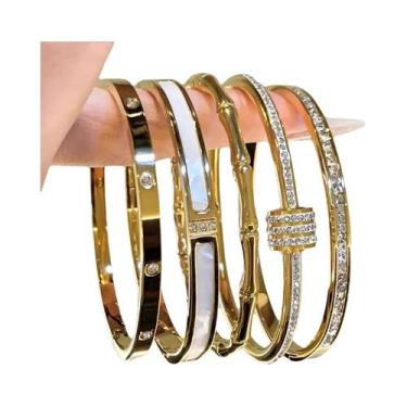 Imagem de Pulseiras De Aço Inoxidável Douradas Para Mulheres, Não Desbotam, Vári