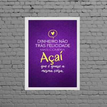 Imagem de Quadro Decorativo Açaí Felicidade 24X18Cm Moldura Branca