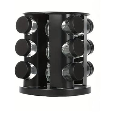 Imagem de Porta Tempero Giratorio Preto Com 6/9 Potes Vidro Reforçado Premium (REDONDO - 6 POTES)