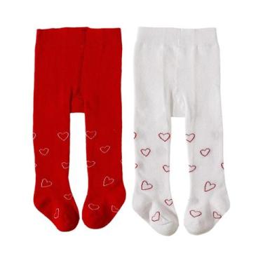 Imagem de Meias-calças De Algodão Em Formato De Coração Para Meninas, 2 Pares, V