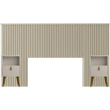 Imagem de Cabeceira Ripada Casal Queen E Mesa Retrô Off White