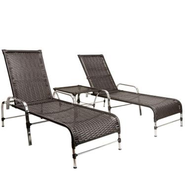 Imagem de 2 Espreguiçadeiras Esteira e 1 Mesa de Centro Garden Preto