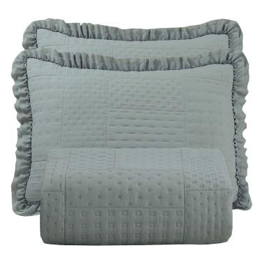 Imagem de Kit Cobre Leito Colcha Bello Queen Dupla Face 3 Peças Cinza 100% Poliéster