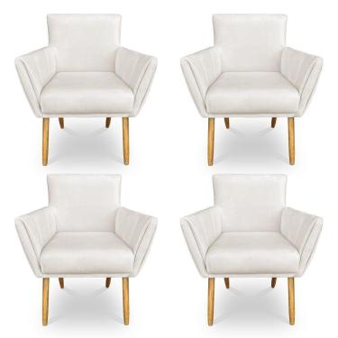 Imagem de Kit 4 Poltronas Decorativa Leticia Suede Pés Palito Castanho - Pallazio Cor Azul Marinho