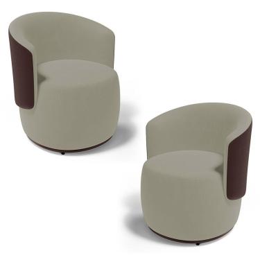 Imagem de Kit 02 Poltronas Decorativas Aisha Orgânica Composê Sintético Marrom Com Suede Bege - Abmaza