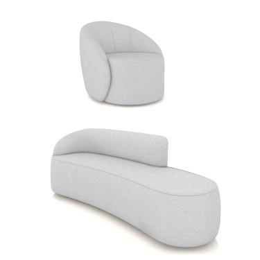 Imagem de Sofá 4 Lugares Orgânico 220cm Morgan e Poltrona Lua Linho Cinza D03 - D'Rossi