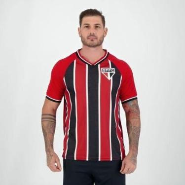Imagem de Camisas Camisetas São Paulo SPFC Listras Masculina Oficial Licenciada Com Escudo Emblema Bordado-Masculino