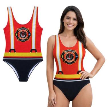 Imagem de Body Bombeira Adulto Feminino Fantasia Carnaval Vermelho - Fantasias B