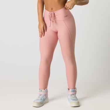 Imagem de Calça Legging Feminina Cadarço Rosa Tecido Canelado - c malhas