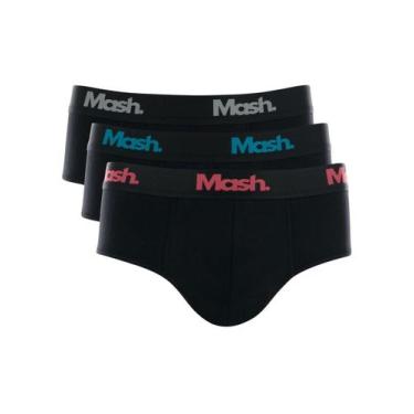 Imagem de Kit 3 Cuecas Masculinas Slip Elástico Cotton Basic 113.06 Mash Preto, 