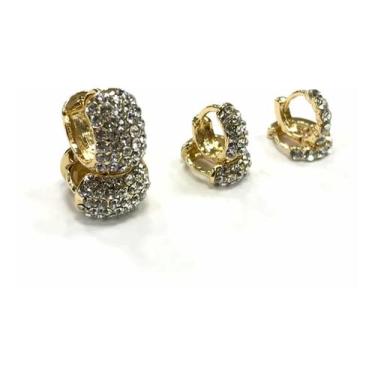 Imagem de Trio De Argolinhas Com Strass Semijoia Banhado - Dourado - Corban Pier