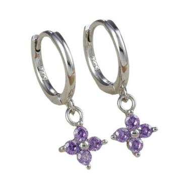 Imagem de Brincos De Argola Com Pingente De Flor De Zircônia Colorida Para Mulhe