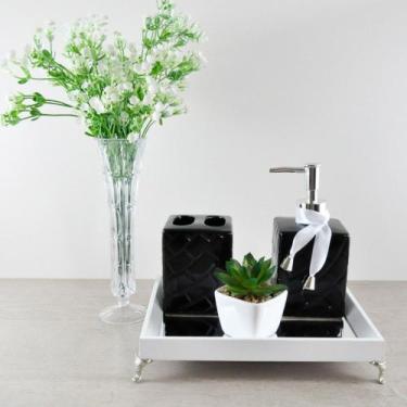 Imagem de Bandeja Espelhada Lavabo Banheiro "P" madeira Branca 17x22x4cm pés de 