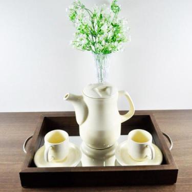 Imagem de Bandeja Espelhada Rústica  Madeira Natural Verniz 22x32x4 com pés sili