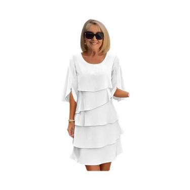 Imagem de Vestido midi feminino em camadas elegante para sair ajuste regular cor