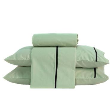 Imagem de Jogo De Cama Lençol Queen Milano Liso Com Fronhas Viés 04 Peças - Percal Algodão 200 Fios Cor Verde