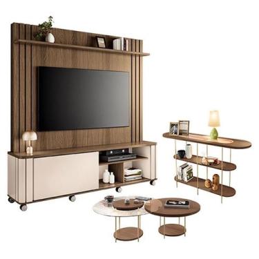 Imagem de Estante Home Theater Trinus Castanho Off White com Kit Mesa de Centro 