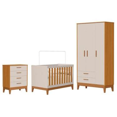 Imagem de Dormitório Infantil Flip Guarda Roupa 3 Portas, Cômoda 4 Gavetas e Ber