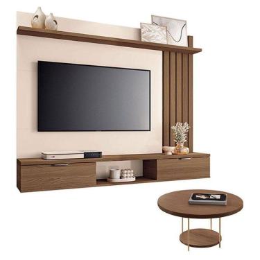 Imagem de Painel Suspenso Lets Castanho Off White Com Mesa De Centro Sky Castanho - Hb Móveis