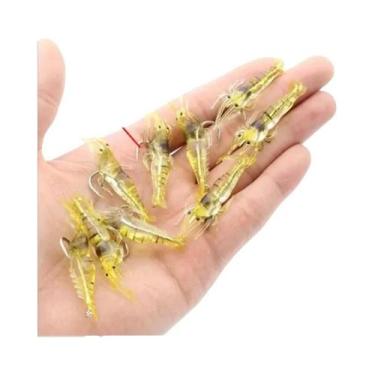 Imagem de Iscas De Camarão Luminosas Macias 20 Peças De Silicone Com Anzóis Isca