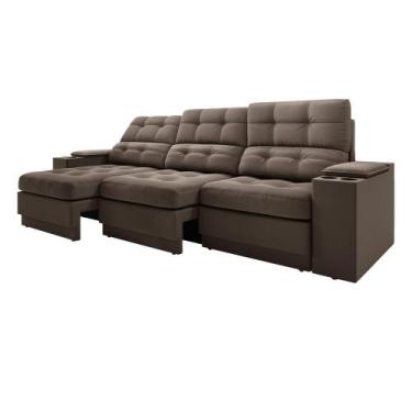 Imagem de Sofá com USB Retrátil e Reclinável Eureka 2,30m - Netsofas, Marrom