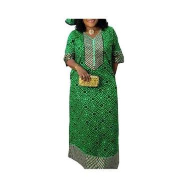 Imagem de Vestido Maxi Boêmio Estampado Para Mulheres, Decote Em V, Manga Curta,