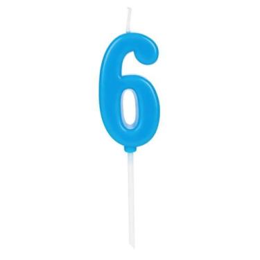 Imagem de Vela de Aniversário Número 6 Azul 4,5 cm Silver Plastic