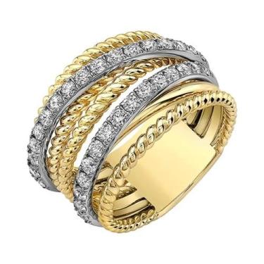 Imagem de Anel Feminino Dourado Com Micro Cristal De Zircônia, Joia Delicada Par