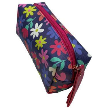 Imagem de Necessaire com Franjas Tuli Flores 23x17cm Sarja Algodão Estampado