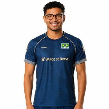 Imagem de Camisa de Vôlei Brasil Oficial 2026 Azul Masculina - Volt, Azul, 3G