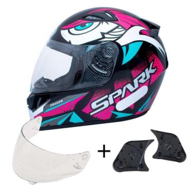 Imagem de Capacete Ebf Spark Dragon Preto Rosa Mais Viseira Cristal e Reparo, 58
