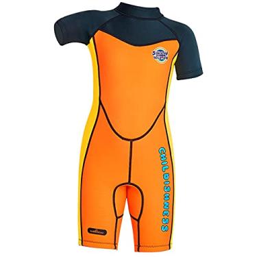 Imagem de Roupa de banho infantil de neoprene de 2,5 mm de manga curta com proteção UV FPS 50+ para natação, mergulho, surfe, 10 a 12 anos laranja