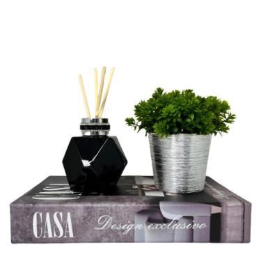 Imagem de Kit decoração livro Casa + vaso prateado + difusor preto
