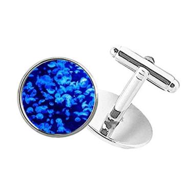 Imagem de DIYthinker Abotoaduras com clipe de botão redondo Blue Science Nature Jellyfish com imagem do oceano