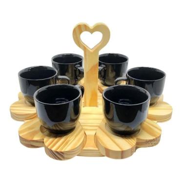 Imagem de Jogo 6 Xicara De Porcelana Com Suporte Pires Coracao