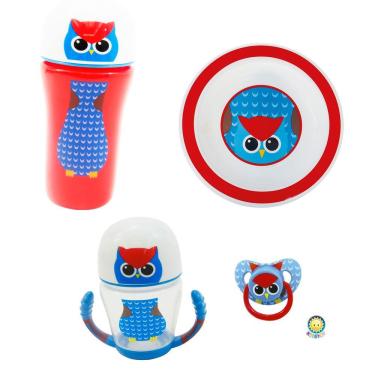 Imagem de Kit Refeição Infantil Com Prato Copo e Chupeta Red - Kitstar