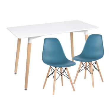 Imagem de Kit - Mesa De Jantar Retangular Eames 60 X 120 Cm Branco + 2 Cadeiras Eiffel Dsw Turquesa
