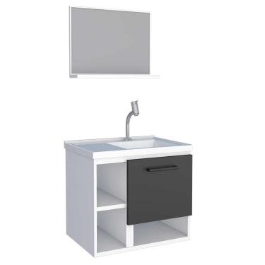 Imagem de Gabinete de Banheiro Preto em Aço com Espelheira e Lavatório Sintético Lichia Cozimax