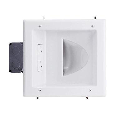 Imagem de DATA COMM Placa oculta eletrônica 45-0032-WH de grau comercial recuada AV/HDMI com tomada de potência dupla de 20 Amp