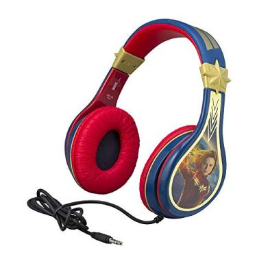 Imagem de eKids Captain Marvel Kids Headphones, Adjustable Headband, Stereo Sound, 3.5Mm Jack, Wired Headphones for Kids, Tangle-Free, Volume Control, Childrens Headphones Over Ear for School Home, Travel