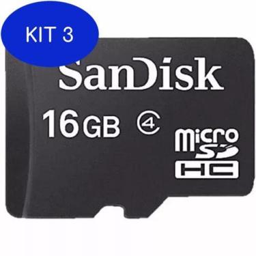 Imagem de Kit 3 Cartão De Memória Sandisk Micro Sd 16gb