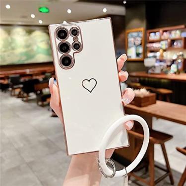 Imagem de FIRSTPELLA Capa compatível com Samsung S21 FE, linda estampa de coração de amor 6D, capa de telefone de silicone brilhante com pulseira de plástico, telefone protetor à prova de choque para mulheres e meninas