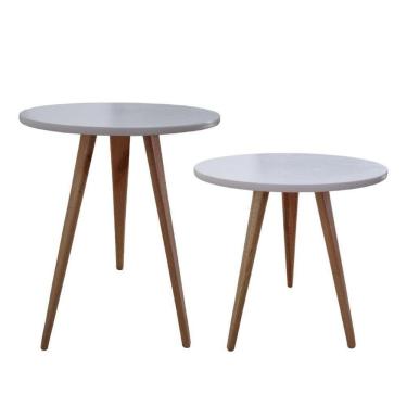 Imagem de Kit 2 Mesa De Canto Lateral Karina Branco 44 Cm E 56 Cm