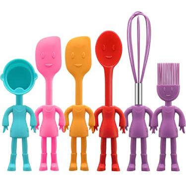 Imagem de Conjunto de utensílios de cozinha em forma humana 6 peças antiaderentes resistentes ao calor utensílios de cozinha utensílios de silicone bonitos com alça confortável, máquina de lavar louça fácil e ficar em pé utensílios de cozinha