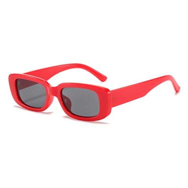 Imagem de BUTABY Óculos de sol retangulares femininos, retrô, para dirigir, moda vintage anos 90, armação quadrada estreita, proteção UV400, vermelho