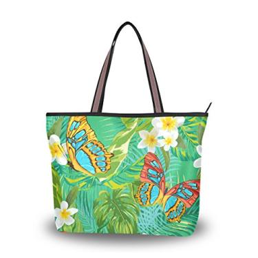 Imagem de ColourLife Bolsa feminina com estampa floral de folhas de palmeira, bolsa de ombro, Multicolorido., Large